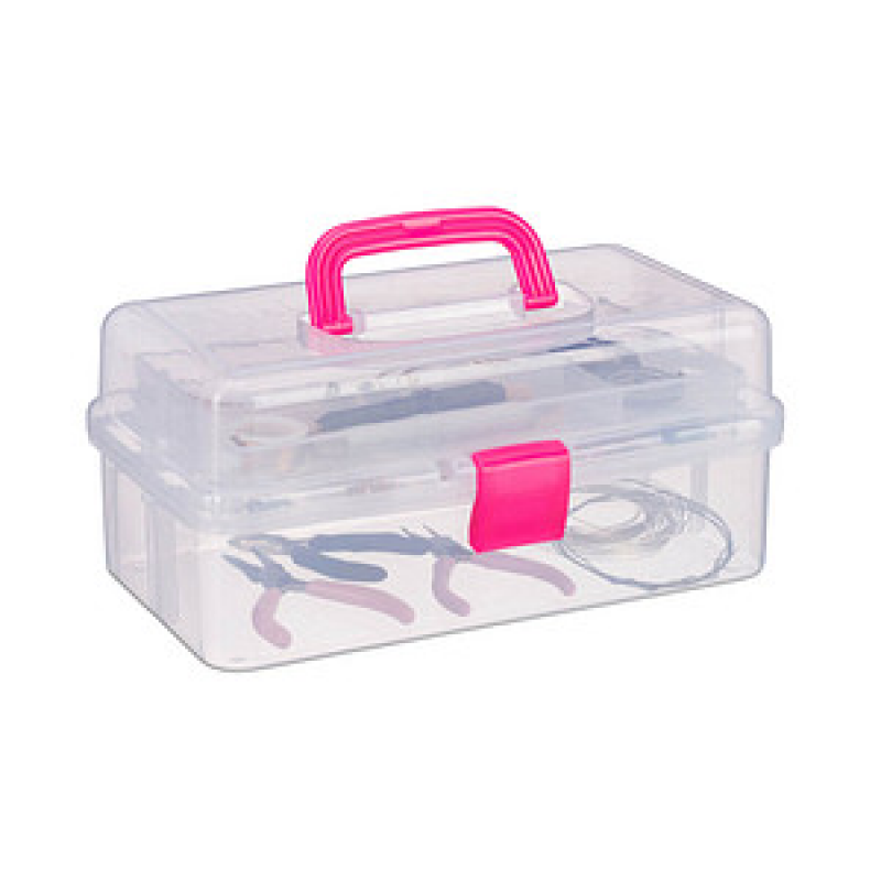 relaxdays Aufbewahrungsbox transparent, pink 33,0 x 39,0 x 17,0 cm, 1 St. – Bild 1 von 9