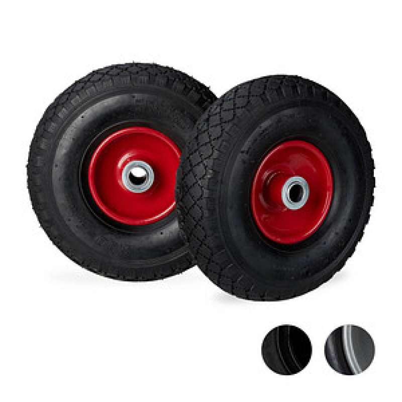 relaxdays Sackkarrenräder luftbereift schwarz, rot Stahl Felgen, Achse 2,0 cm – Bild 1 von 8