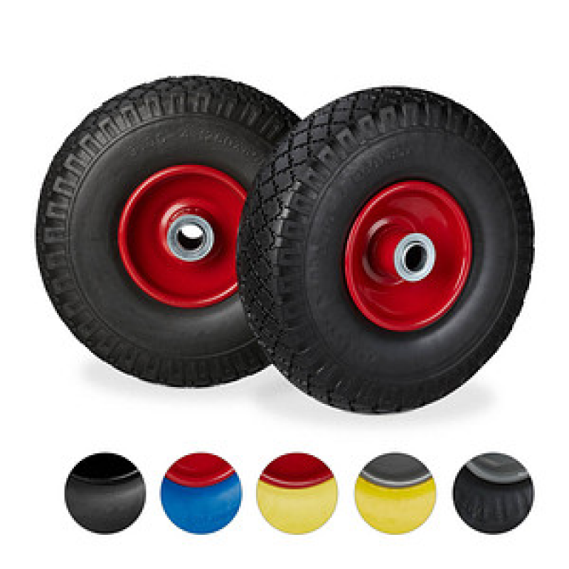 relaxdays Sackkarrenräder luftbereift schwarz, rot Stahl Felgen, Achse 2,0 cm – Bild 1 von 8