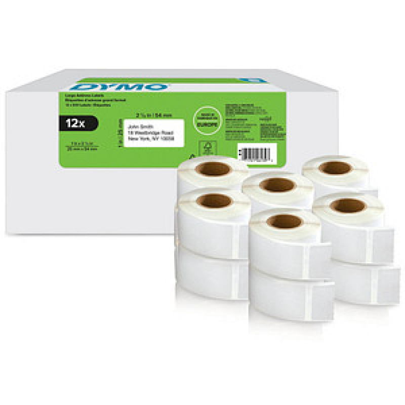 DYMO Etikettenrollen für Etikettendrucker weiß, 54,0 x 25,0 mm, 12 x 500 Etiketten – Bild 1 von 6