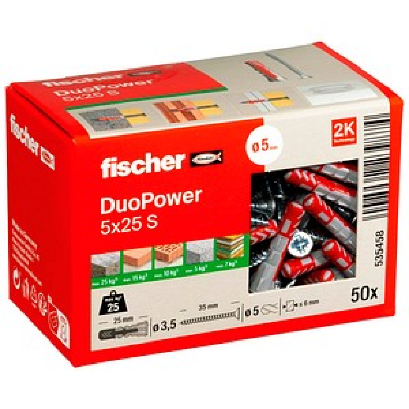 AKTION: fischer DuoPower 5x25 S 2K 535458 Dübel mit Schrauben Ø 5 mm x 25 mm, 50 St. mit Prämie nach Registrierung – Bild 1 von 7