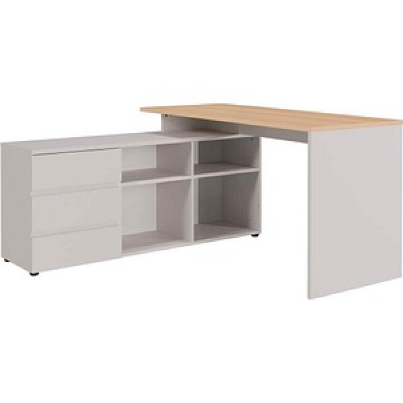 GERMANIA Lissabon Schreibtisch kaschmir, lindberg-eiche rechteckig, Wangen-Gestell braun 145,0 x 146,0 cm – Bild 1 von 6