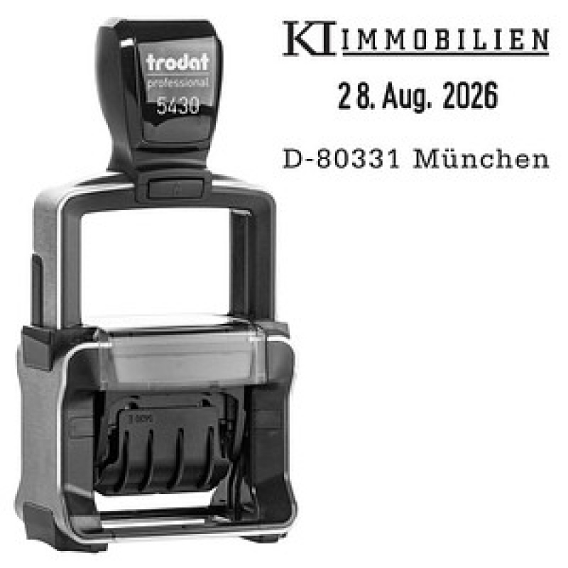 trodat Datumstempel mit Text individualisierbar 5430 selbstfärbend schwarz mit Logo, 1 St. - Nachträglich per Gutschein personalisieren – Bild 1 von 9