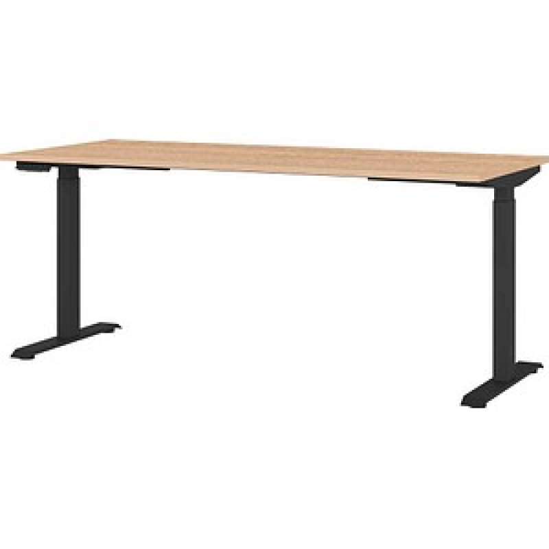 GERMANIA Lissabon höhenverstellbarer Schreibtisch lindberg-eiche rechteckig, T-Fuß-Gestell schwarz 180,0 x 80,0 cm – Bild 1 von 3