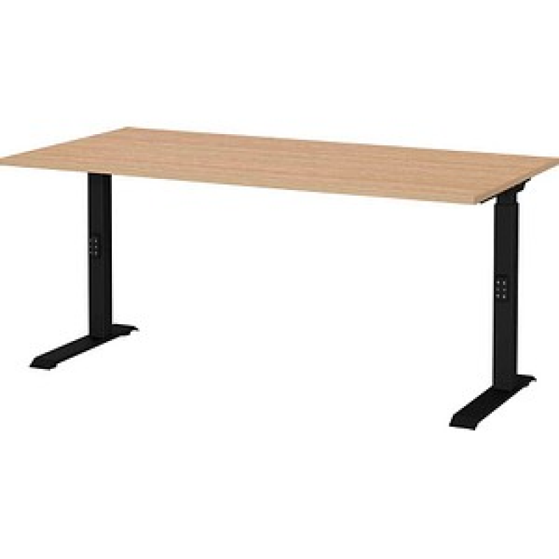 GERMANIA Lissabon höhenverstellbarer Schreibtisch lindberg-eiche rechteckig, C-Fuß-Gestell schwarz 160,0 x 80,0 cm – Bild 1 von 4