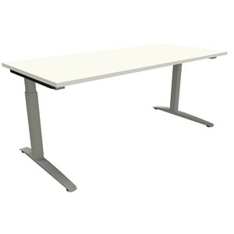 fm Sidney höhenverstellbarer Schreibtisch weiß rechteckig, C-Fuß-Gestell Quadratrohr silber 180,0 x 80,0 cm – Bild 1 von 2