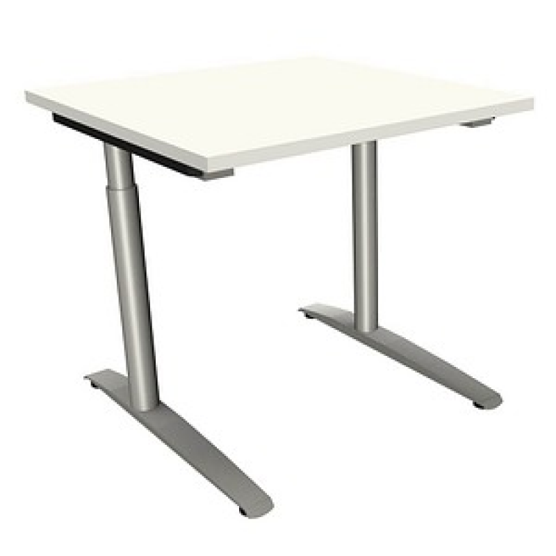 fm Sidney höhenverstellbarer Schreibtisch weiß rechteckig, C-Fuß-Gestell Rundrohr silber 80,0 x 80,0 cm – Bild 1 von 2