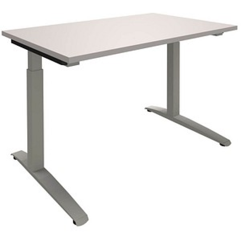 fm Sidney höhenverstellbarer Schreibtisch lichtgrau rechteckig, C-Fuß-Gestell Quadratrohr silber 120,0 x 80,0 cm – Bild 1 von 2