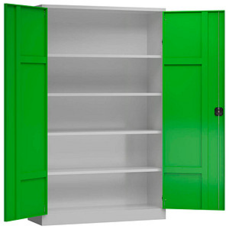 ClassiX Stahlschrank X-530375 lichtgrau, gelbgrün 4 Fachböden 120,0 x 42,0 x 194,5 cm, aufgebaut, 1 St. – Bild 1 von 3