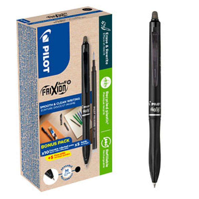 AKTION: PILOT FRIXION ball + Tintenroller 0,7 mm, Schreibfarbe: schwarz, 10 St. + GRATIS 5 Tintenrollerminen – Bild 1 von 4