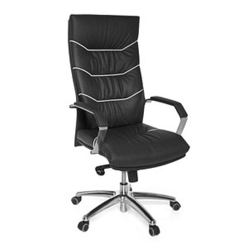 AMSTYLE XXL Chefsessel, SPM1.163 Leder schwarz, Gestell silber – Bild 1 von 5