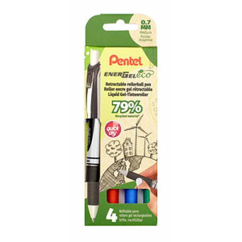 Pentel EnerGel eco BL77 Gelschreiber schwarz, blau, rot, grün 0,35 mm, Schreibfarbe: farbsortiert, 1 Set – Bild 1 von 5