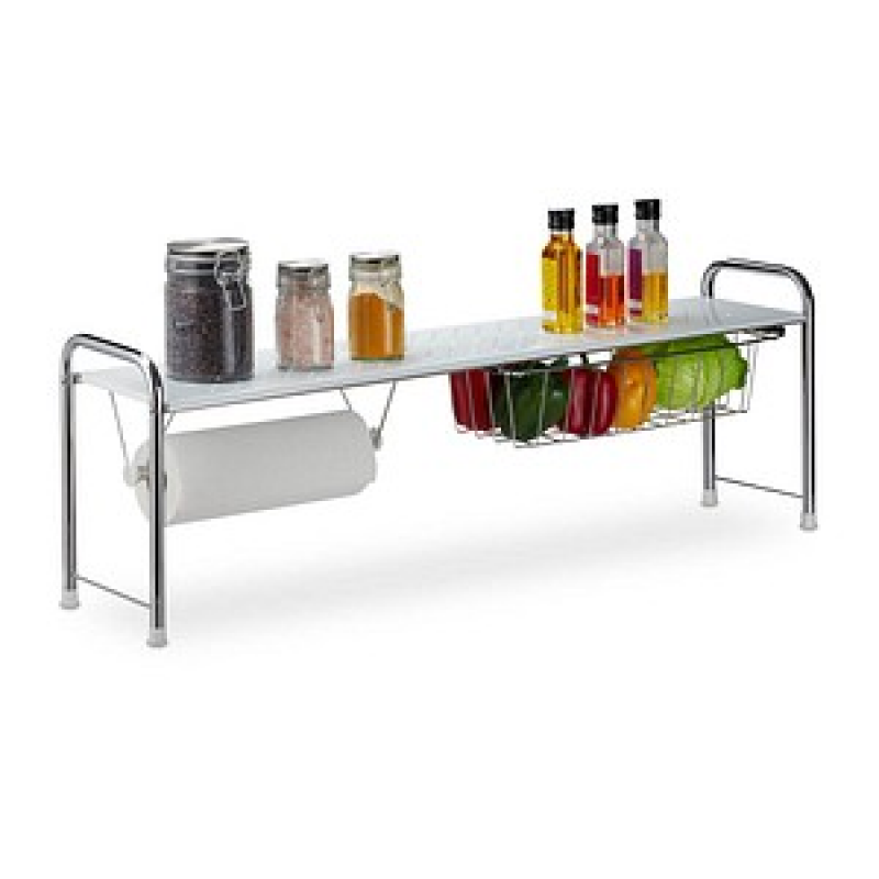 relaxdays Küchen-Organizer weiß, silber 94,0 x 23,0 x 32,0 cm, 1 St. – Bild 1 von 8