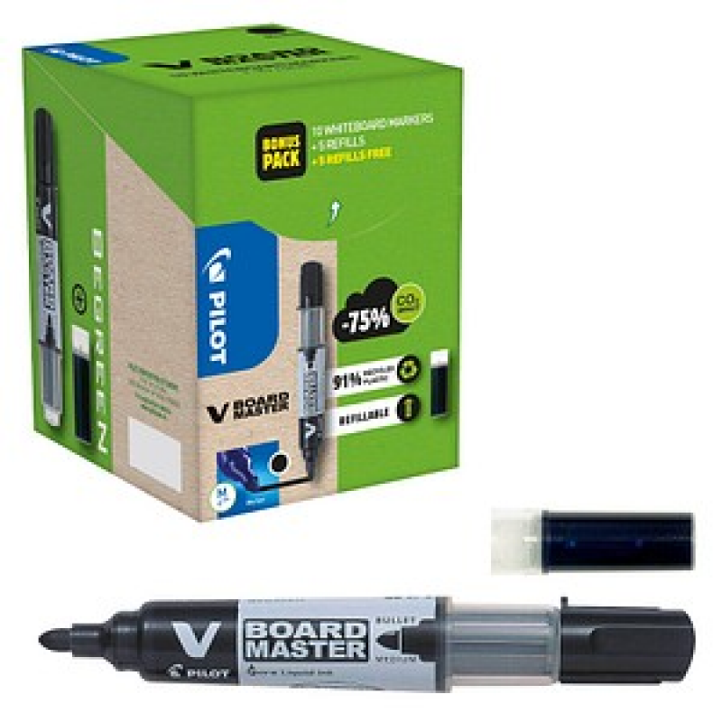 AKTION: PILOT V-Board Master Greenpack Whiteboard-Marker-Set schwarz 2,0 - 5,0 mm, 1 Set + GRATIS 5 Nachfülltuschen – Bild 1 von 4