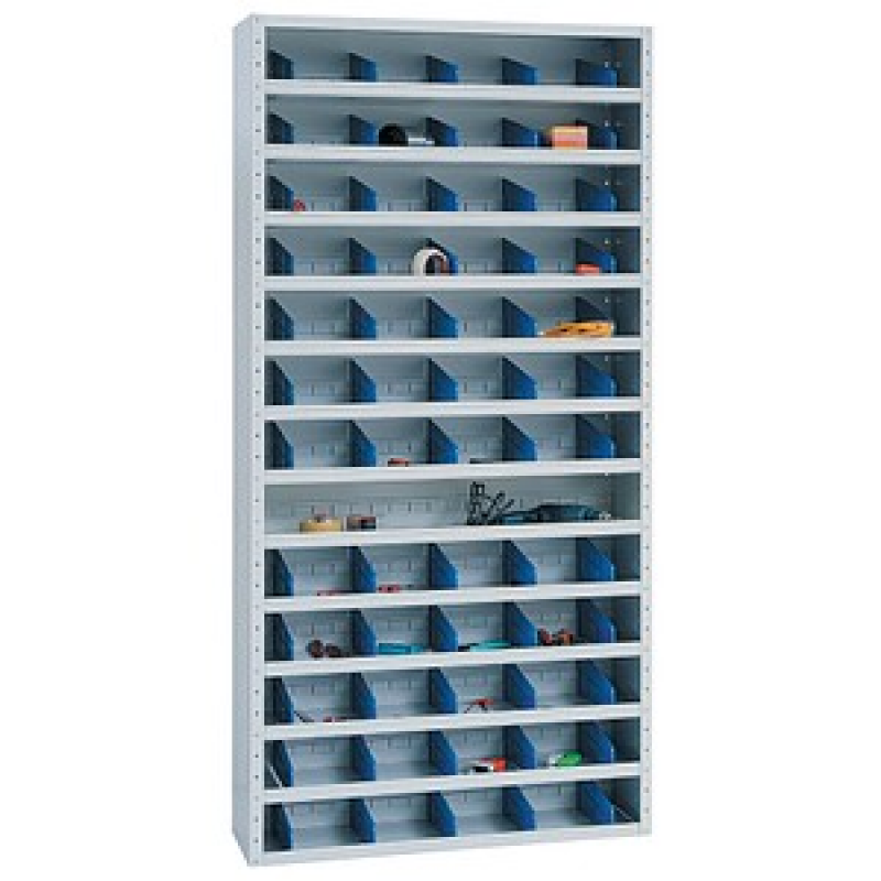 Gürkan Stahlschrank 109484 lichtgrau, blau 12 Fachböden 100,0 x 30,0 x 198,0 cm, aufgebaut, 1 St. – Bild 1 von 7