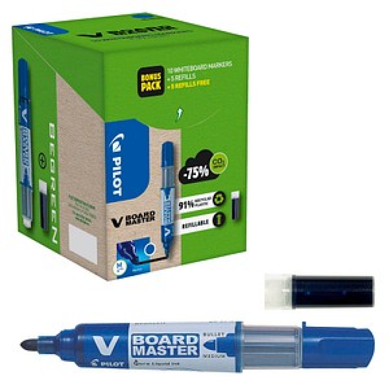 AKTION: PILOT V-Board Master Greenpack Whiteboard-Marker-Set blau 2,0 - 5,0 mm, 1 Set + GRATIS 5 Nachfülltuschen – Bild 1 von 4