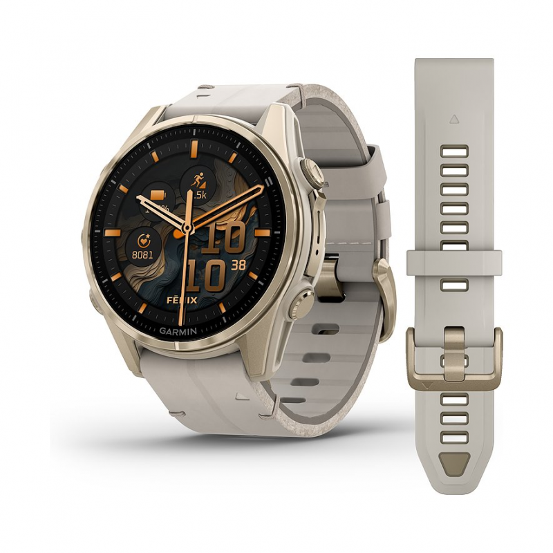 Garmin Smartwatch Fenix 8 - 43 mm AMOLED Sapphire Nebelgrau Softgold 010-02903-40 – Bild 1 von 3