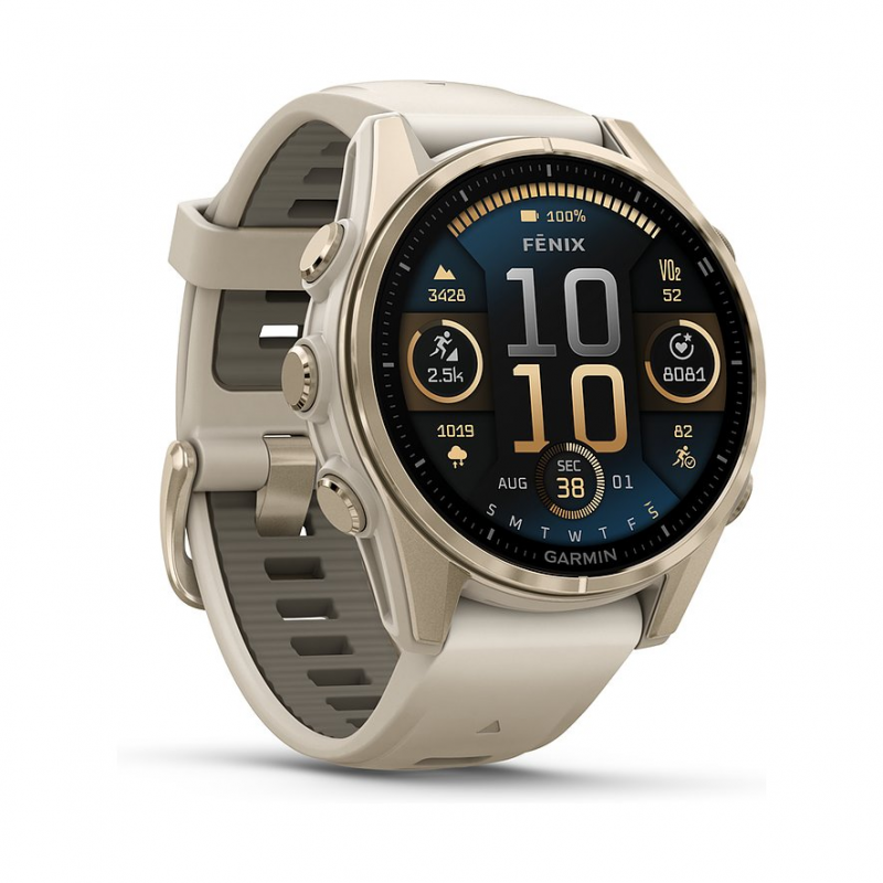 Garmin Smartwatch Fenix 8 - 43 mm AMOLED Sapphire Nebelgrau Softgold 010-02903-11 – Bild 1 von 3
