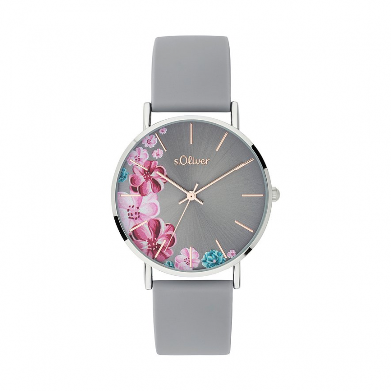 s.Oliver Damenuhr mit schönem Blumenprint SO-3707-PQ Metall – Bild 1 von 3