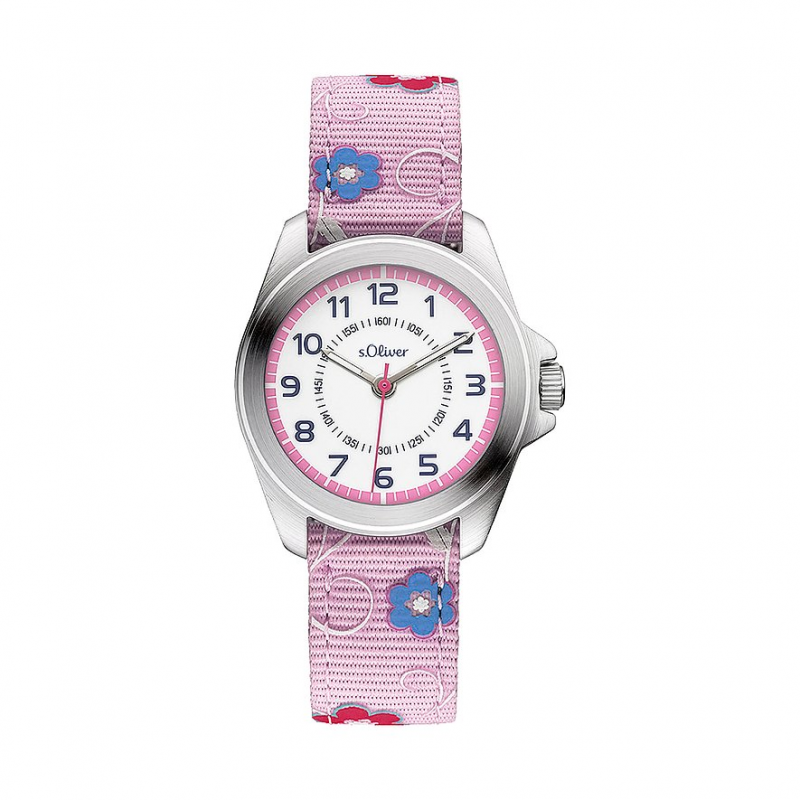 s.Oliver Kinderuhr mit Canvasband in blumigem Design SO-3175-LQ Metall