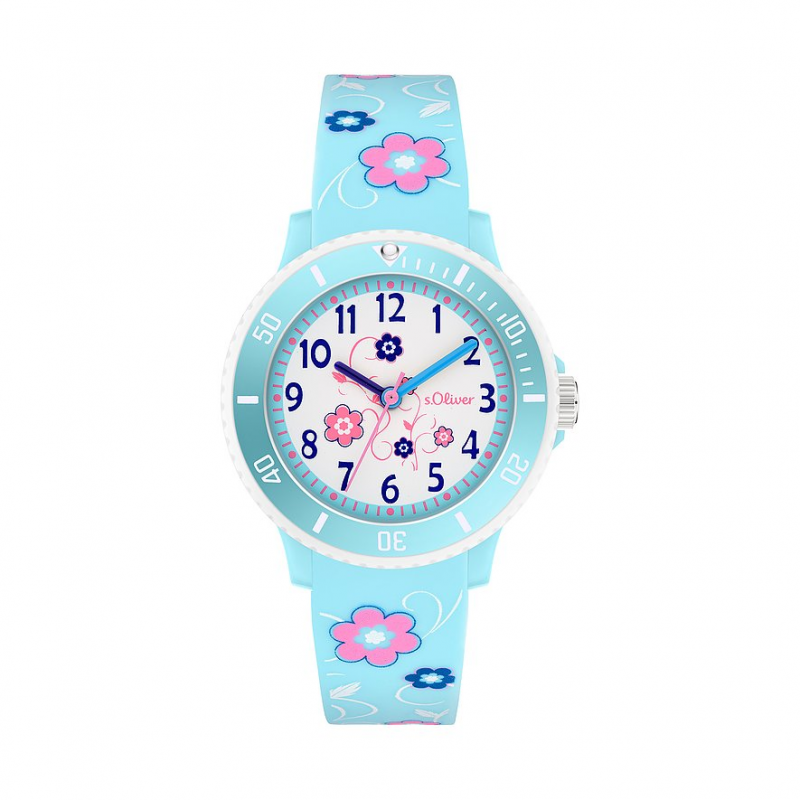 s.Oliver Kinderuhr mit süßem Blumenprint SO-4498-PQ Kunststoff – Bild 1 von 2
