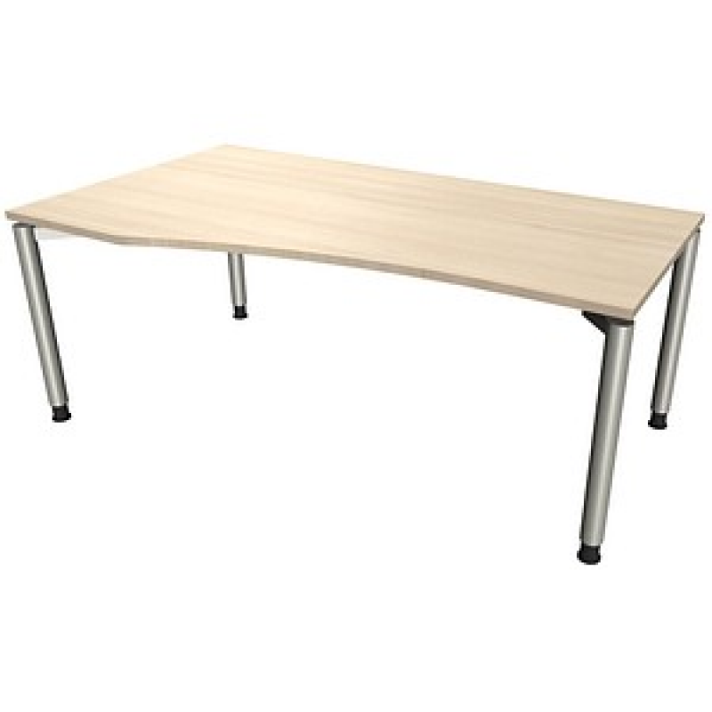 fm fastline höhenverstellbarer Schreibtisch akazie Bogenform, 4-Fuß-Gestell silber 180,0 x 80,0/100,0 cm – Bild 1 von 2