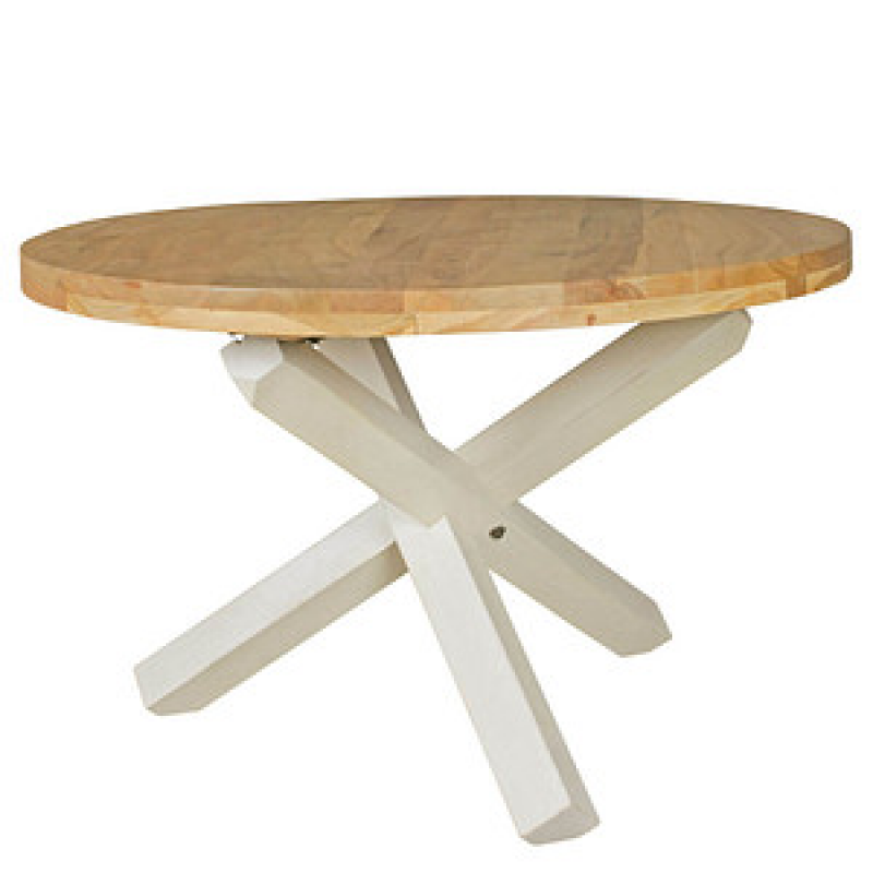 WOHNLING Esstisch akazie rund, 3-Fuß-Gestell weiß, 120,0 x 120,0 x 75,0 cm – Bild 1 von 6