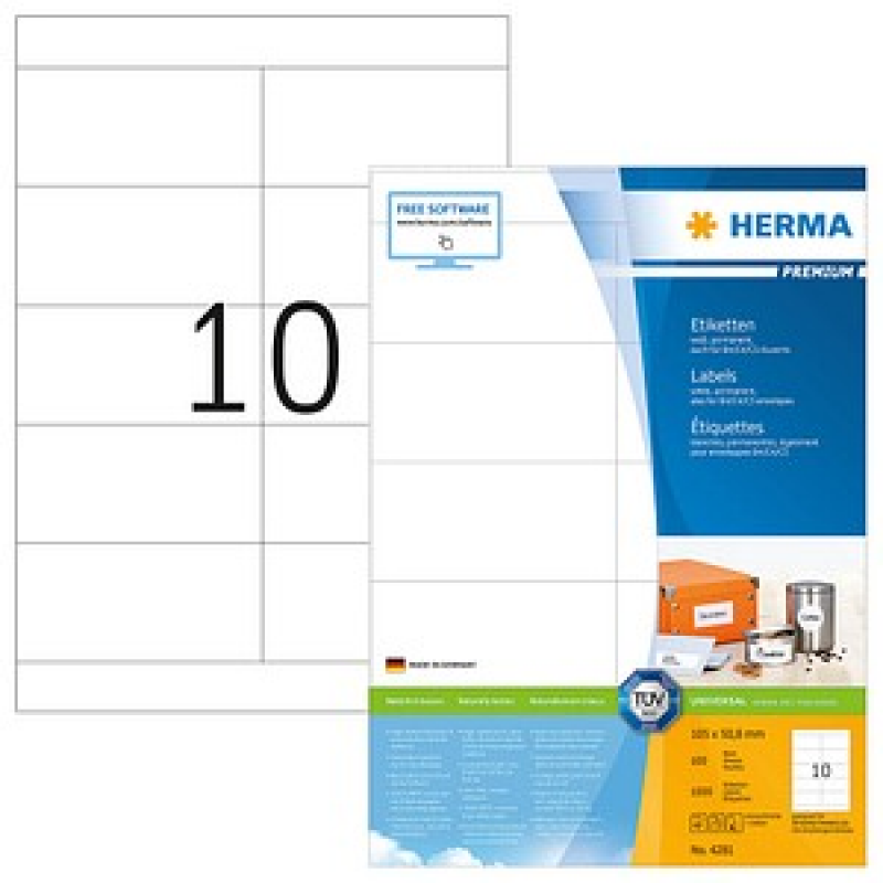 HERMA Etiketten 4281 weiß 105,0 x 50,8 mm, 100 Blatt – Bild 1 von 6