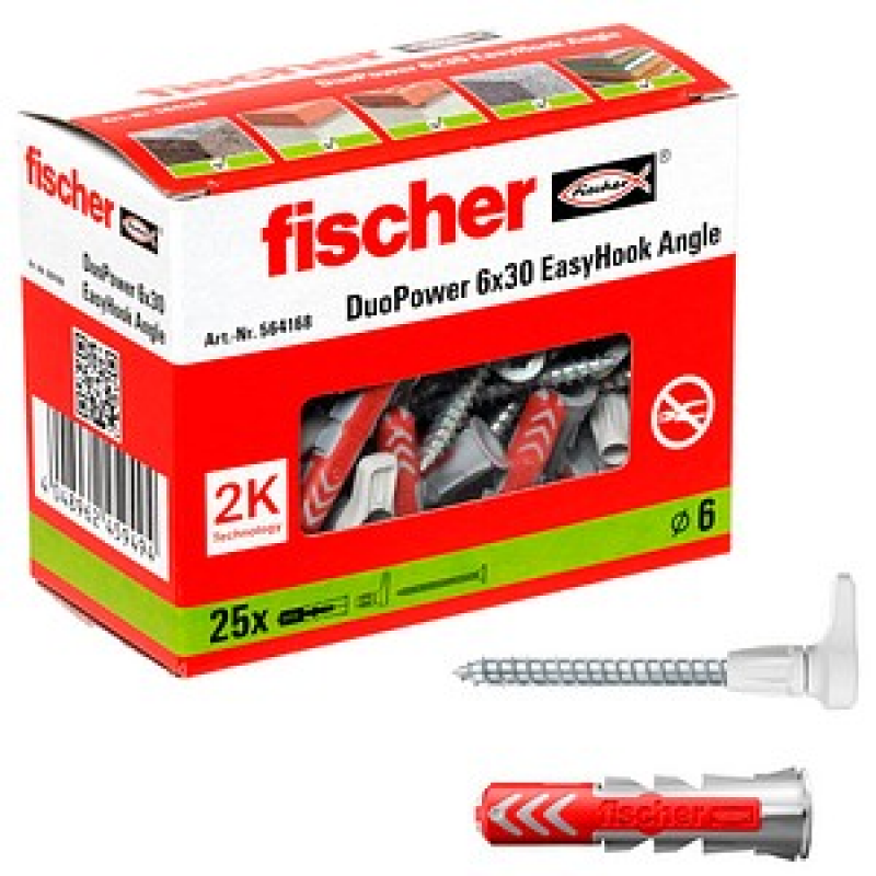 AKTION: fischer EasyHook Angle - DuoPower 6x30 2K 564168 Dübel mit Schrauben, 25 St. mit Prämie nach Registrierung – Bild 1 von 10