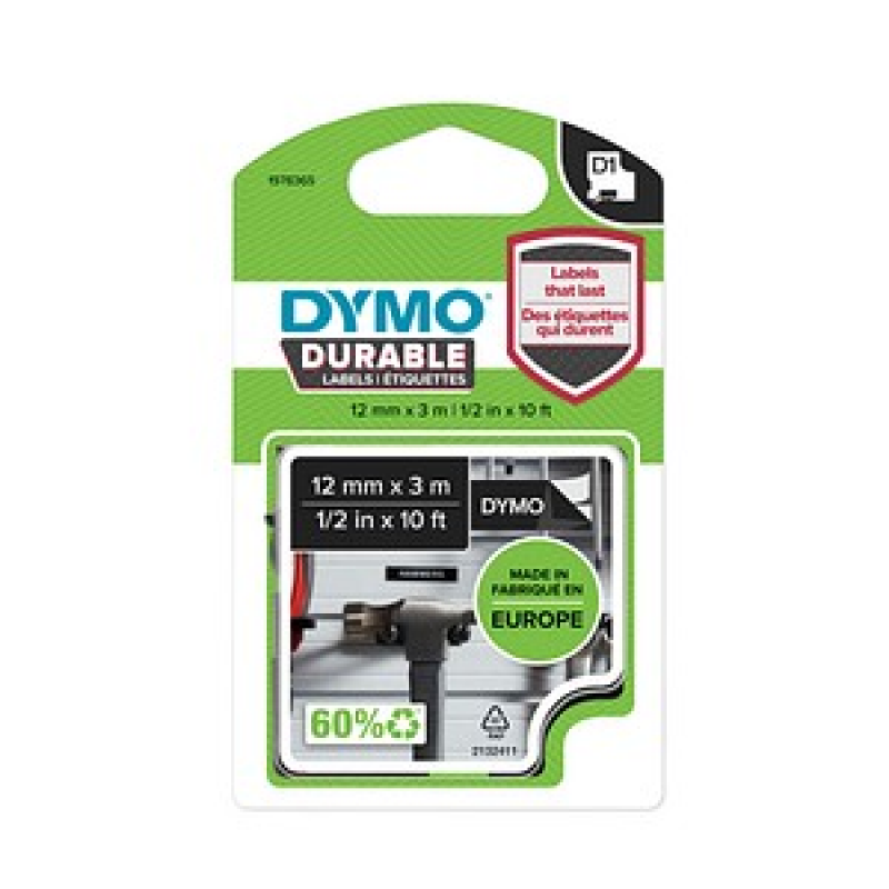 DYMO Schriftband D1 1978365, 12 mm, weiß auf schwarz, 1 St. – Bild 1 von 5