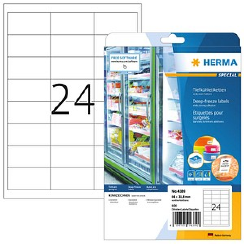 HERMA SPECIAL Tiefkühletiketten 4389 weiß 66,0 x 33,8 mm, 25 Blatt – Bild 1 von 7