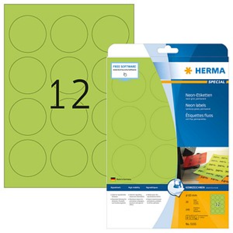 HERMA Etiketten 5155 grün 60,0 x 60,0 mm, 20 Blatt – Bild 1 von 2