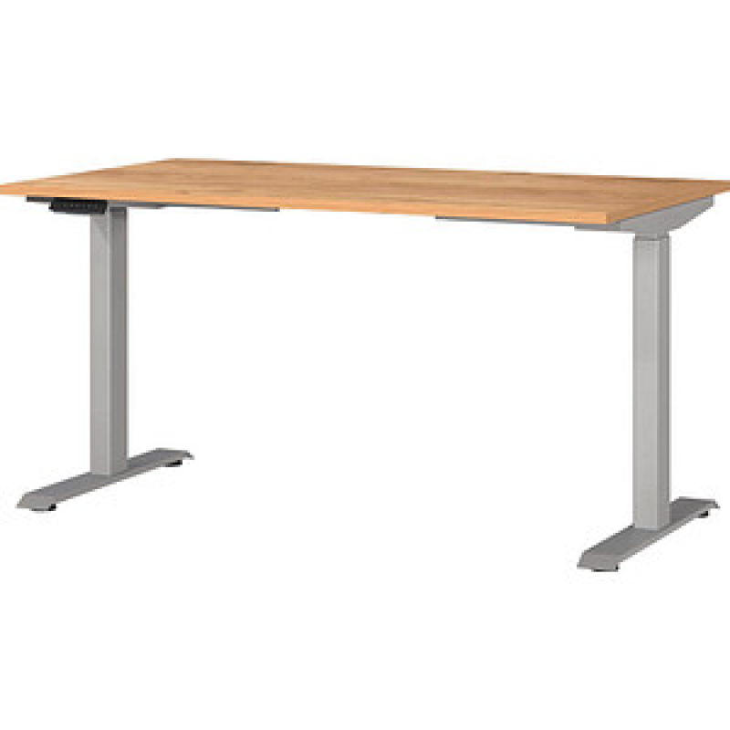 GERMANIA JET höhenverstellbarer Schreibtisch navarra-eiche rechteckig, T-Fuß-Gestell silber 140,0 x 80,0 cm – Bild 1 von 5