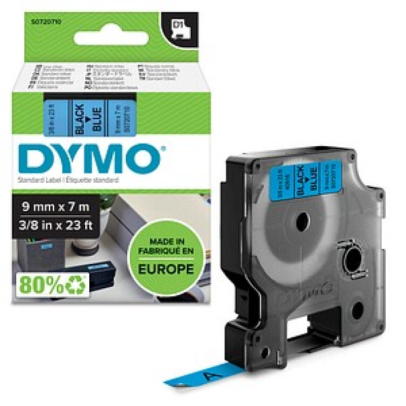 DYMO Schriftband D1 40916 S0720710, 9 mm, schwarz auf blau, 1 St. – Bild 1 von 3
