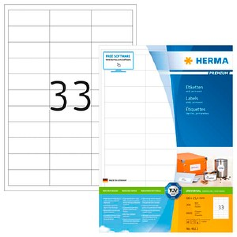 HERMA Etiketten 4613 weiß 66,0 x 25,4 mm, 200 Blatt – Bild 1 von 7
