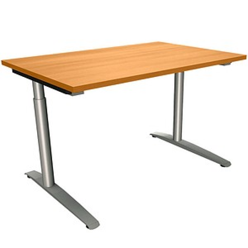 fm Sidney höhenverstellbarer Schreibtisch buche rechteckig, C-Fuß-Gestell Rundrohr silber 120,0 x 80,0 cm – Bild 1 von 2