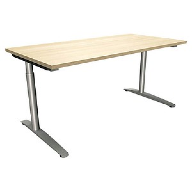 fm Sidney höhenverstellbarer Schreibtisch königsahorn rechteckig, C-Fuß-Gestell Rundrohr silber 160,0 x 80,0 cm – Bild 1 von 2