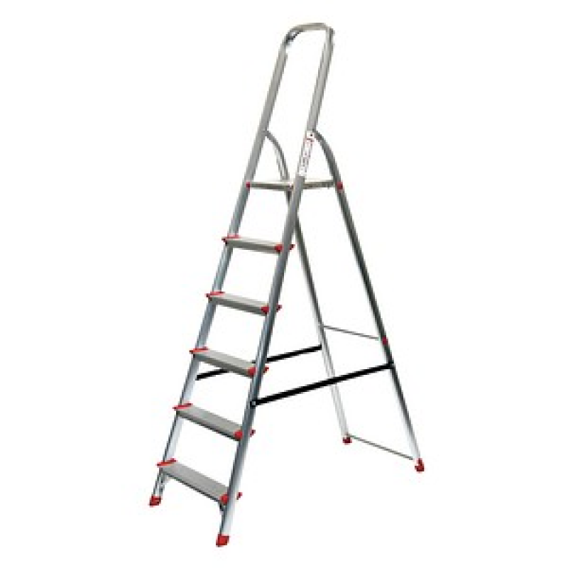 SZ Metall Stehleiter einseitig silber 6 Stufen, H: 203,0 cm – Bild 1 von 3