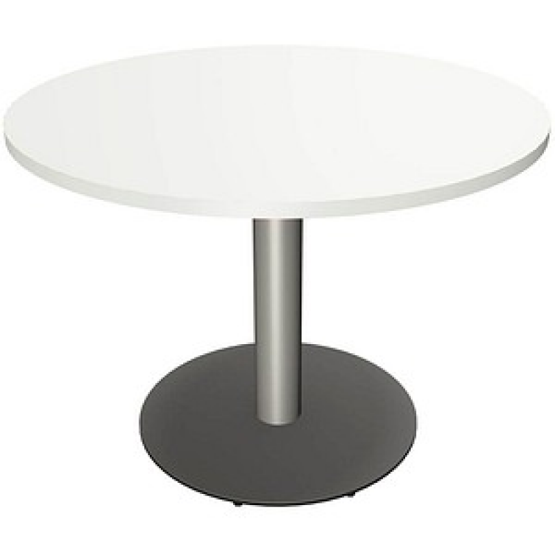 fm Konferenztisch Sidney weiß rund, Säulenfuß silber, 80,0 x 80,0 x 70,0 - 113,5 cm – Bild 1 von 2