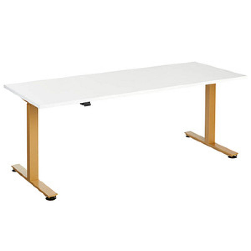 HAMMERBACHER XMST19 elektrisch höhenverstellbarer Schreibtisch weiß rechteckig, T-Fuß-Gestell gold 180,0 x 80,0 cm – Bild 1 von 11