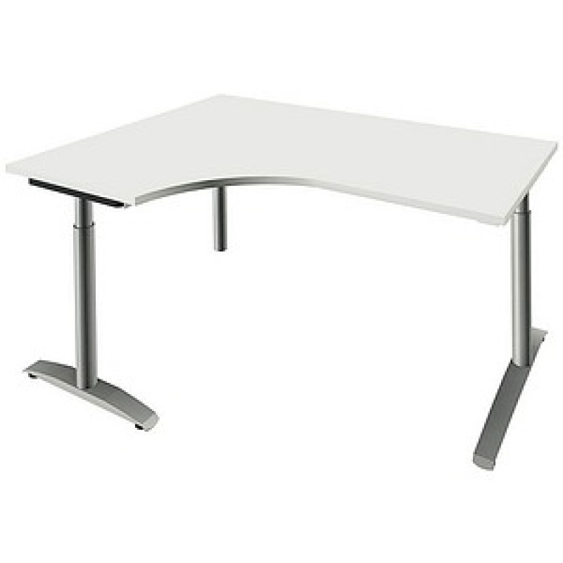 fm Sidney höhenverstellbarer Schreibtisch weiß Bogenform, C-Fuß-Gestell Rundrohr silber 160,0 x 80,0 cm – Bild 1 von 2
