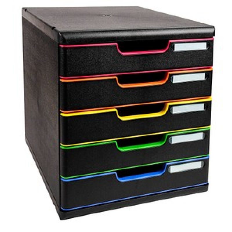 Exacompta Schubladenbox Modulo schwarz mit bunten Farblinien 301914D, DIN A4 mit 5 Schubladen, 1 St. – Bild 1 von 3