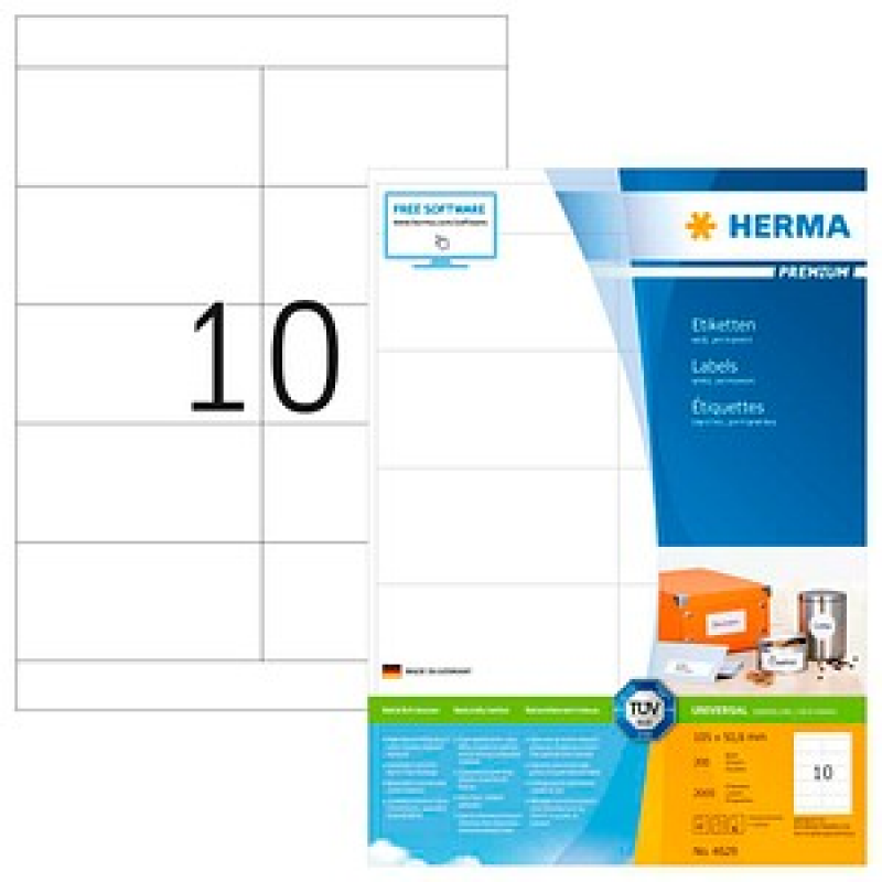 HERMA Etiketten 4629 weiß 105,0 x 50,8 mm, 200 Blatt – Bild 1 von 8