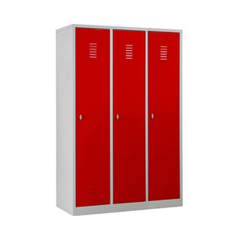 Gürkan Spind lichtgrau, feuerrot 105422, 3 Schließfächer 118,5 x 50,0 x 180,0 cm – Bild 1 von 6
