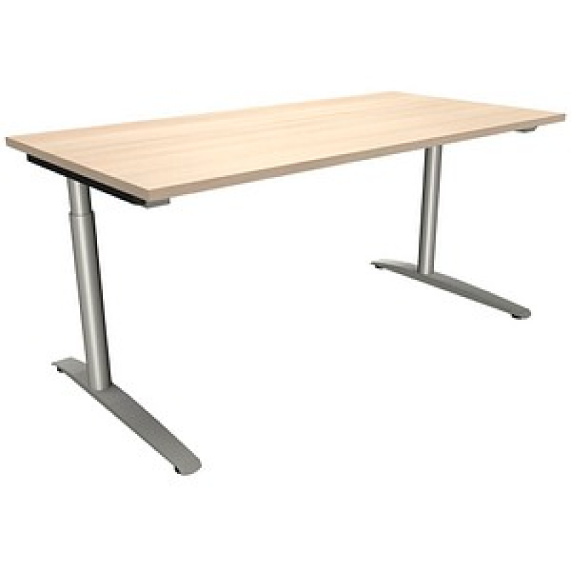 fm fastline höhenverstellbarer Schreibtisch akazie rechteckig, C-Fuß-Gestell Rundrohr silber 160,0 x 80,0 cm – Bild 1 von 2