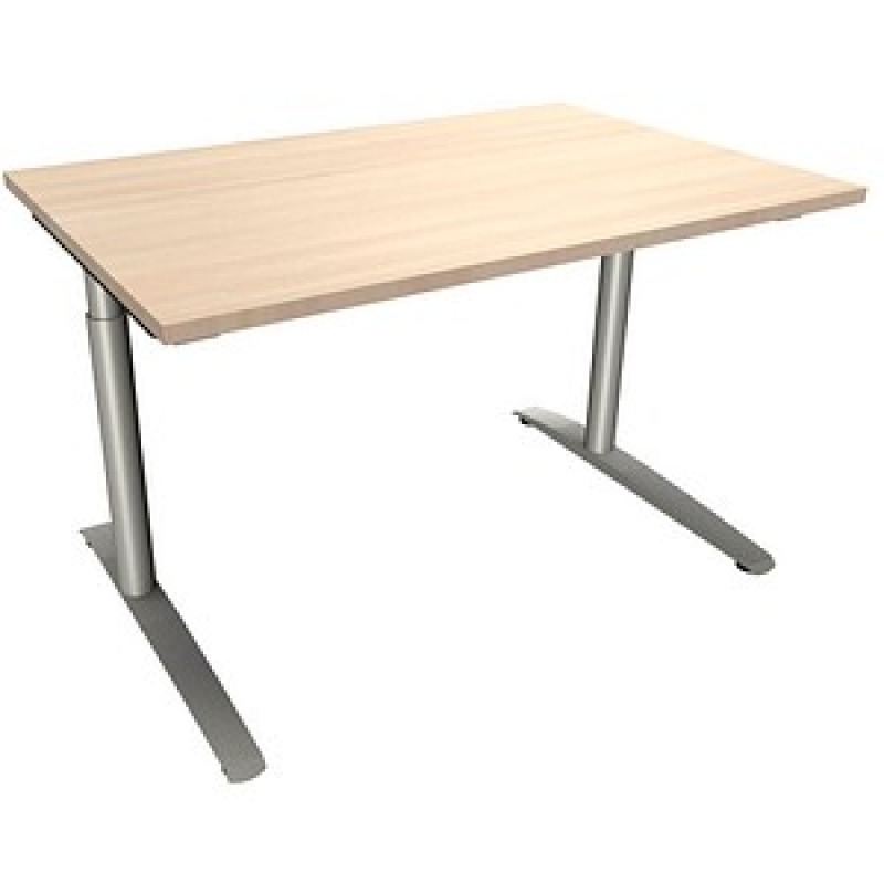 fm fastline höhenverstellbarer Schreibtisch akazie rechteckig, C-Fuß-Gestell Rundrohr silber 120,0 x 80,0 cm – Bild 1 von 2