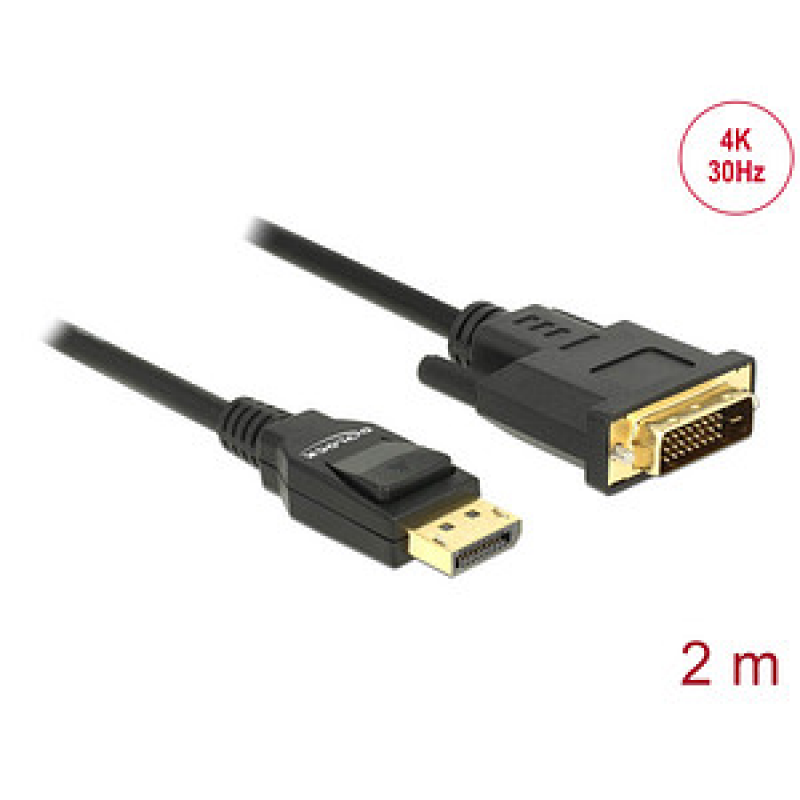 DeLOCK DisplayPort 1.2/DVI Kabel 4K 30 Hz 2,0 m schwarz, 1 St. – Bild 1 von 2