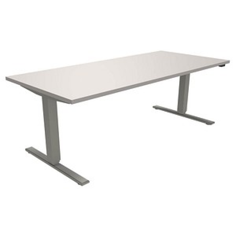 fm fastline elektrisch höhenverstellbarer Schreibtisch lichtgrau rechteckig, T-Fuß-Gestell silber 180,0 x 80,0 cm – Bild 1 von 3
