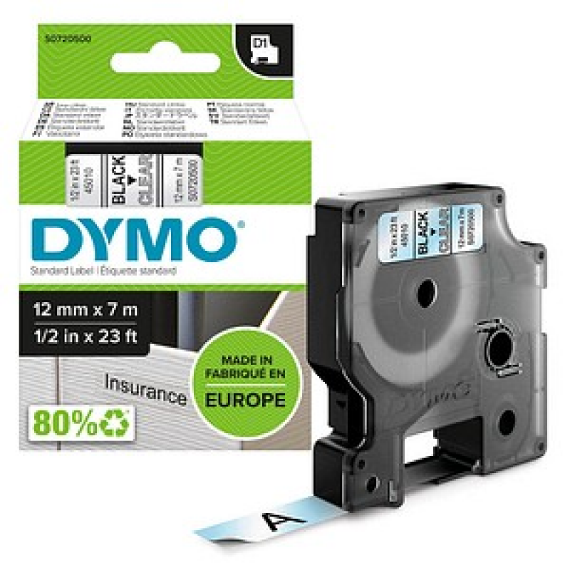 DYMO Schriftband D1 45010 S0720500, 12 mm, schwarz auf transparent, 1 St. – Bild 1 von 3