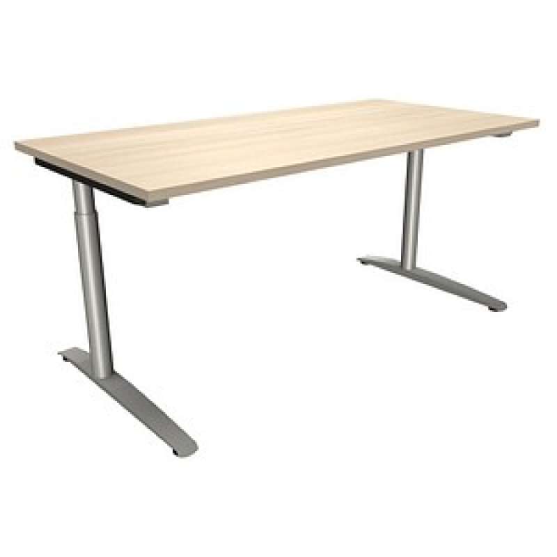 fm Sidney höhenverstellbarer Schreibtisch akazie rechteckig, C-Fuß-Gestell Rundrohr silber 160,0 x 80,0 cm – Bild 1 von 2